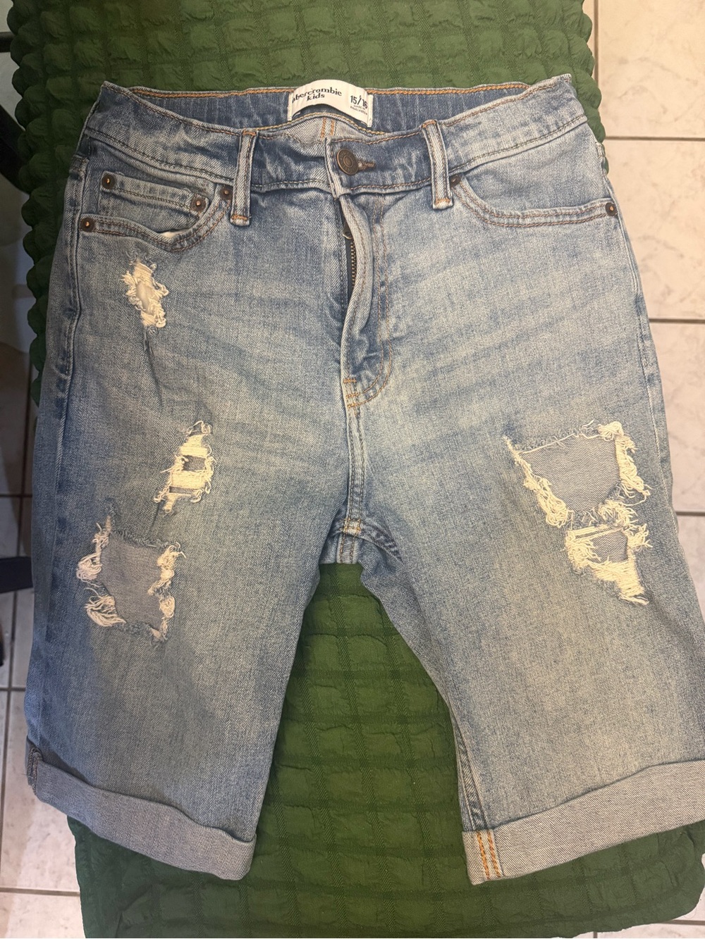 abercrombie kids Light Wash Distressed Denim Shorts